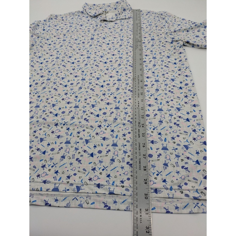1764 Polo Shirt Men's Large Blue Lightweight Performance, All-Over Print BBQ - Picture 2 of 9